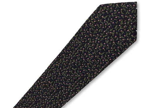 dark navy blue with pink ditsy flower print design cotton tie